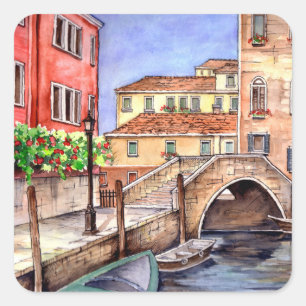 Venedig - Pen & Wash Quadratischer Aufkleber