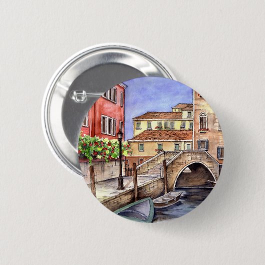 Venedig - Pen & Wash Wasserfarbe Button (Vorne & Hinten)