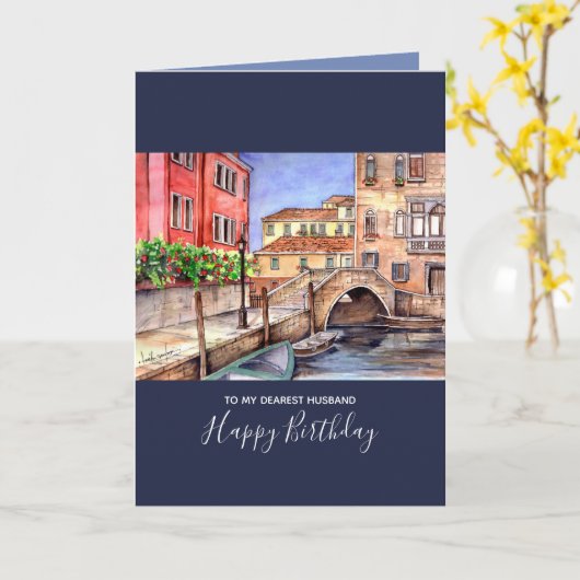 Venedig - Pen & Wash Wasserfarbe Karte (Gelbe Blume)