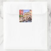 Venedig - Pen & Wash Wasserfarbe Quadratischer Aufkleber (Tasche)