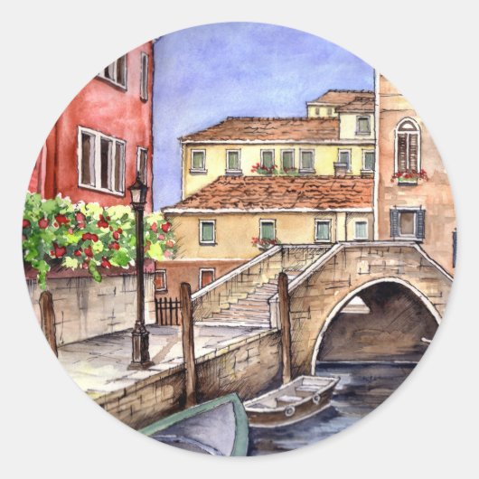 Venedig - Pen & Wash Wasserfarbe Runder Aufkleber (Vorderseite)