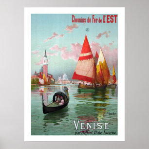 Venedig, Segelboote, Gondelbahn, Vintag, Reise Poster