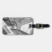 Venedig-Seufzerbrücke Schwarz-weiß mit Gondolier Gepäckanhänger (Vorderseite horizontal)