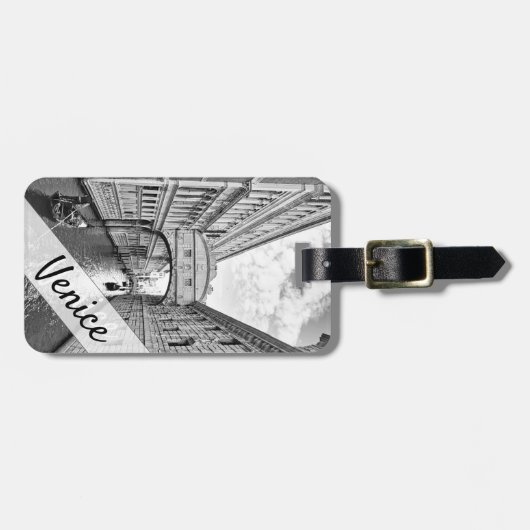 Venedig-Seufzerbrücke Schwarz-weiß mit Gondolier Gepäckanhänger (Vorderseite horizontal)
