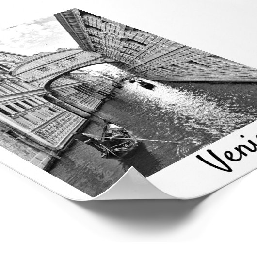 Venedig-Seufzerbrücke Schwarz-weiß mit Gondolier Poster (Ecke)