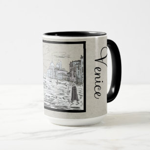 Venedig Stadt Schwarz-Weiß Vintage Ringer 15oz Tasse