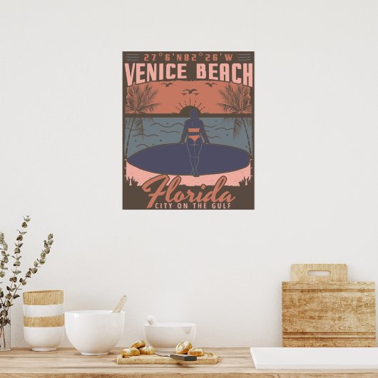 VENEDIG STRAND FLORIDA - SURFMÄDCHEN. POSTER (Küche)