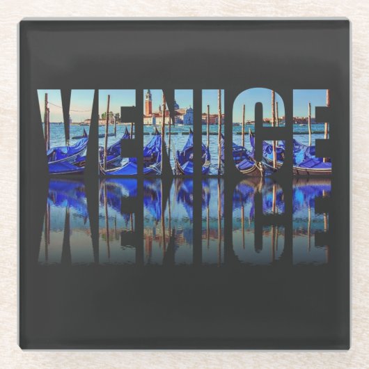 Venedig-Text mit Reflektion Glasuntersetzer (Vorderseite)