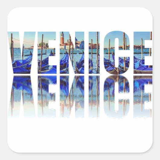 Venedig-Text mit Reflektion Quadratischer Aufkleber (Vorderseite)