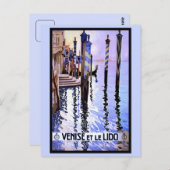 Venedig und Lido Vintages italienisches Reiseplaka Postkarte (Vorne/Hinten)