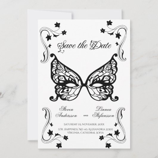 Venetia Carnivale Masque Viktorianischer Verzierte Save The Date (Vorderseite)