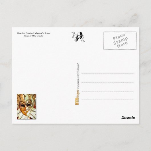 Venetian Carnival Jester Mask with Bells Postkarte (Rückseite)