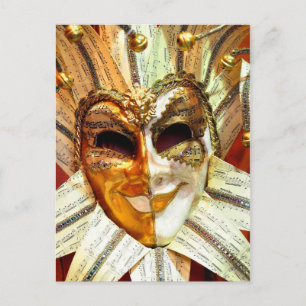 Venetian Carnival Jester Mask with Bells Postkarte