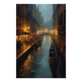 Venetian Glow – Rainy Night Lights and Reflections Poster