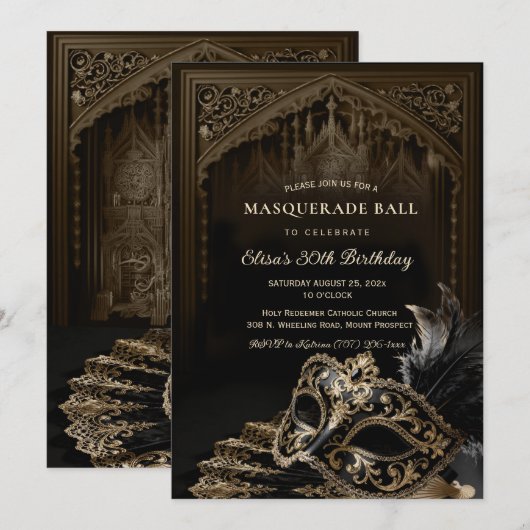 Venetian gothic Masquerade Party invitation Einladung (Vorne/Hinten)