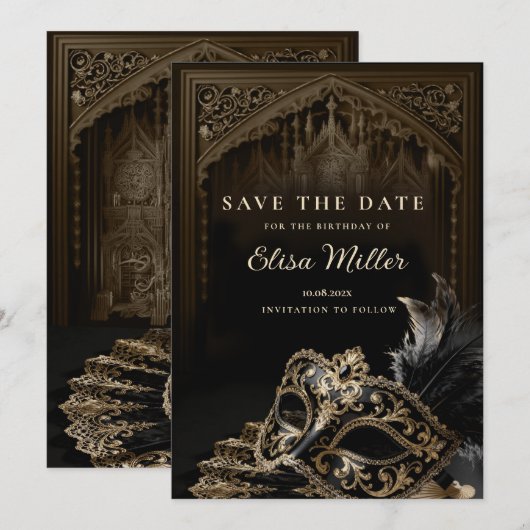 Venetian Gothic Masquerade Party Save the Date Einladung (Vorne/Hinten)