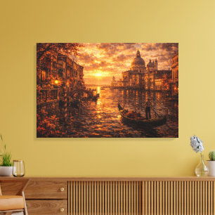 Venetianischer Kanal-Sonnenuntergang-Gondel Italie Leinwanddruck