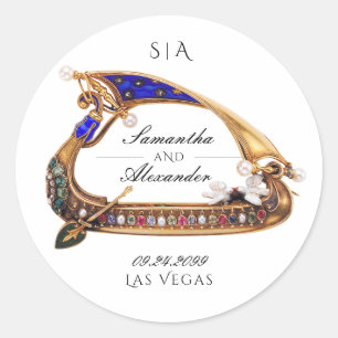 Venezianisch Gondola Verziert Black & White Weddin Runder Aufkleber