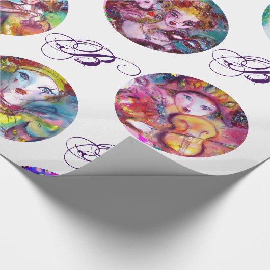 VENEZIANISCH MASQUERADE MARDI GRAS MASKS MONOGRAMM GESCHENKPAPIER (Ecke)