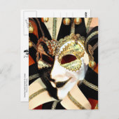 Venezianische Karneval-Jester-Maske mit Bells Postkarte (Vorne/Hinten)