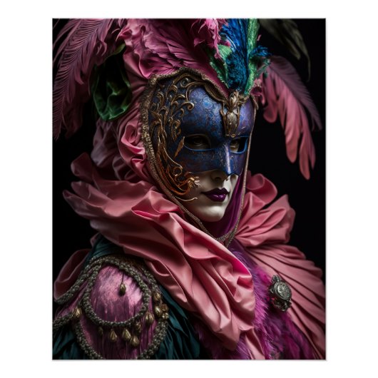 Venezianische Karneval rosa Kostüme und Maske. Poster (Vorderseite)