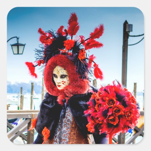 venezianische Karnevalszeit Quadratischer Aufkleber (Vorderseite)