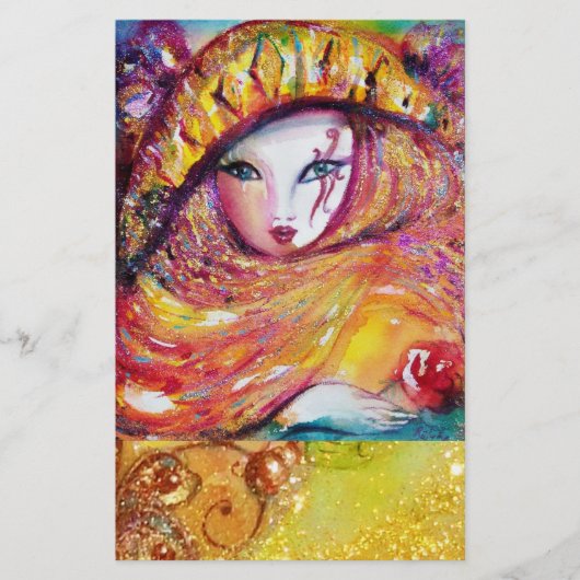 VENEZIANISCHE KARNIVALMASKE IM GOLD-GELBEN-STATION BRIEFPAPIER (Vorderseite)