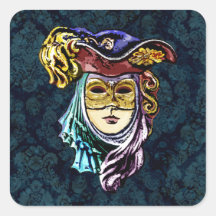 Venezianische Maske auf dunklem Damast Hintergrund