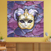 Venezianische Maske mit Lavenderfedern Leinwanddruck (Insitu (Wohnzimmer))