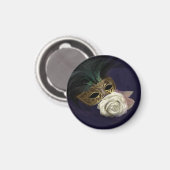 Venezianische Maske mit weißer Rose Magnet (Vorderseite/Rückseite)
