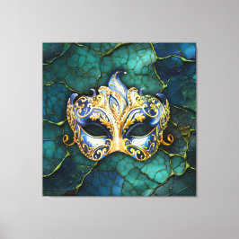 Venezianische Maske zum Aquamarin-blauen Hintergru Leinwanddruck