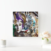 Venezianische Masken 1 Quadratische Wanduhr (Zuhause)