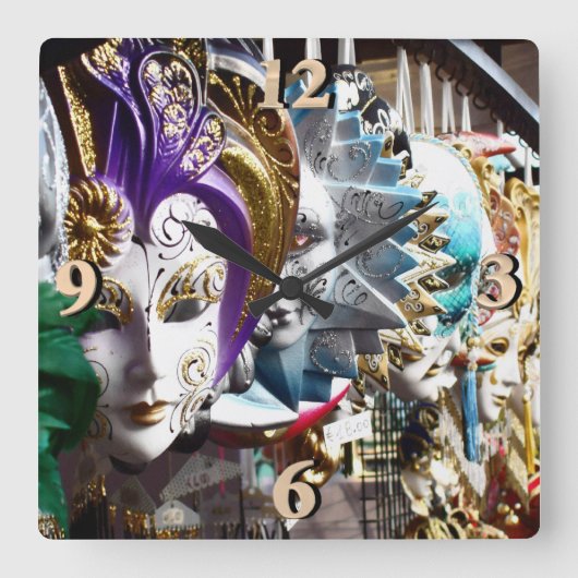 Venezianische Masken 1 Quadratische Wanduhr (Vorderseite)