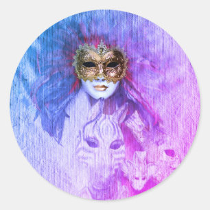 Venezianische Masken, Karneval, Vintage Kunst - It Runder Aufkleber