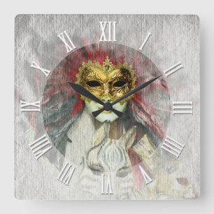 Venezianische Masken Vintage Kunst, Karneval, Ital Quadratische Wanduhr