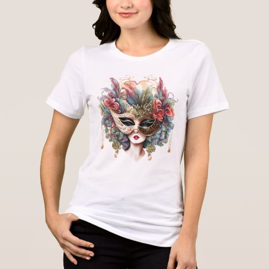 Venezianische Maskenmaske Rosa Goldblume Tri-Blend Shirt (Vorderseite)
