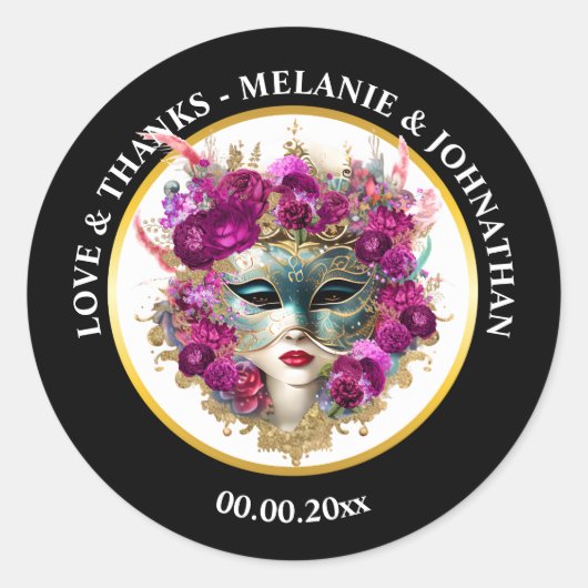 Venezianische Maskerade Ball Lady Rose elegant Runder Aufkleber (Vorderseite)