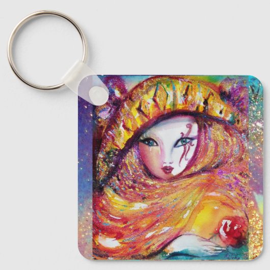 VENEZIANISCHE MASQUERADE - MASKE IN GELB SCHLÜSSELANHÄNGER (Vorderseite)