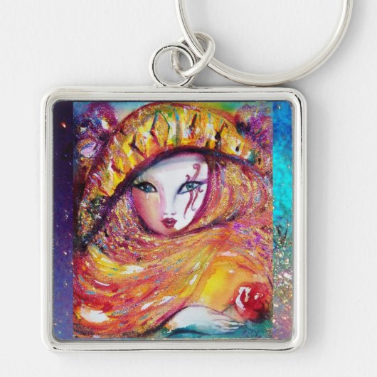 VENEZIANISCHE MASQUERADE - MASKE IN GELB SCHLÜSSELANHÄNGER (Vorne)