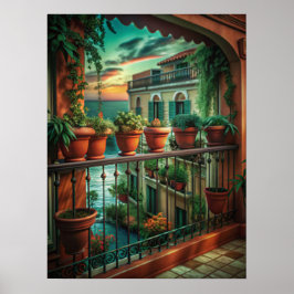 Venezianischer Balkon Sonnenuntergang Kanalblick K Poster