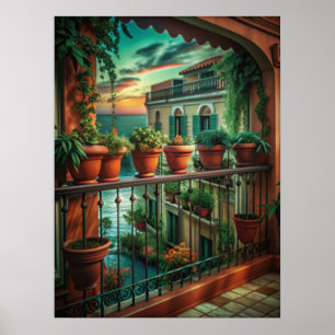 Venezianischer Balkon Sonnenuntergang Kanalblick K Poster