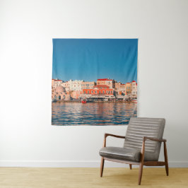 Venezianischer Hafen in Chania zur blauen Stunde,  Wandteppich