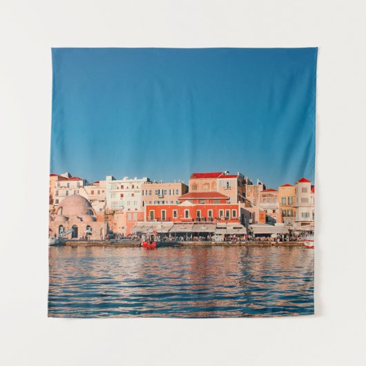 Venezianischer Hafen in Chania zur blauen Stunde, Wandteppich (Vorderseite)