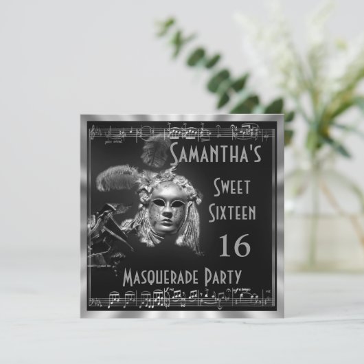 Venezianisches Masquartier-Ball sechzehn Party Einladung (Stehend Vorderseite)