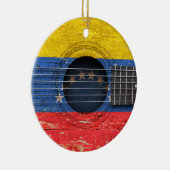 Venezolanische Flagge auf alter Akustikgitarre Keramik Ornament (Rechts)