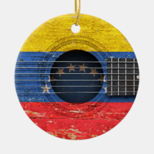 Venezolanische Flagge auf alter Akustikgitarre Keramik Ornament