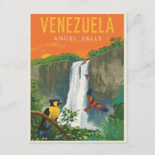 Venezuela Angel Falls Retro Reisen Art Postkarte