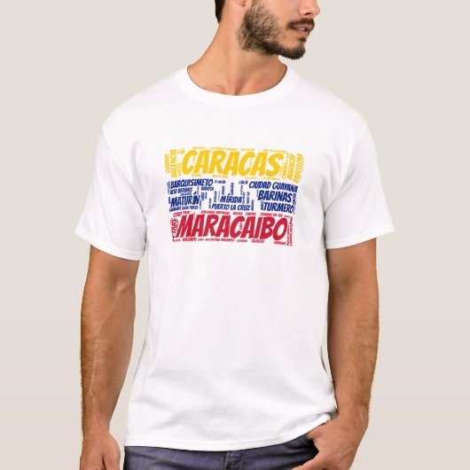 Venezuela Flagge mit Stadtbezeichnungen Word Art T-Shirt (Vorderseite)
