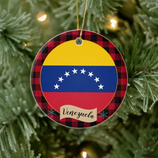 Venezuela, karierter roter Büffel und venezolanisc Keramik Ornament (Baum)