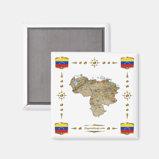 Venezuela Karte + Flaggen Magnet (Vorderseite/Rückseite)